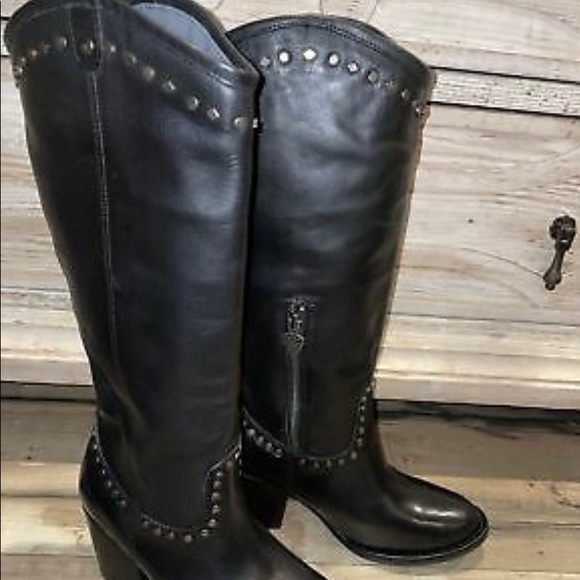 MARK NASON LOS ANGELES BLACK STUDDED LEATHER BOOTS - Picture 2 of 8